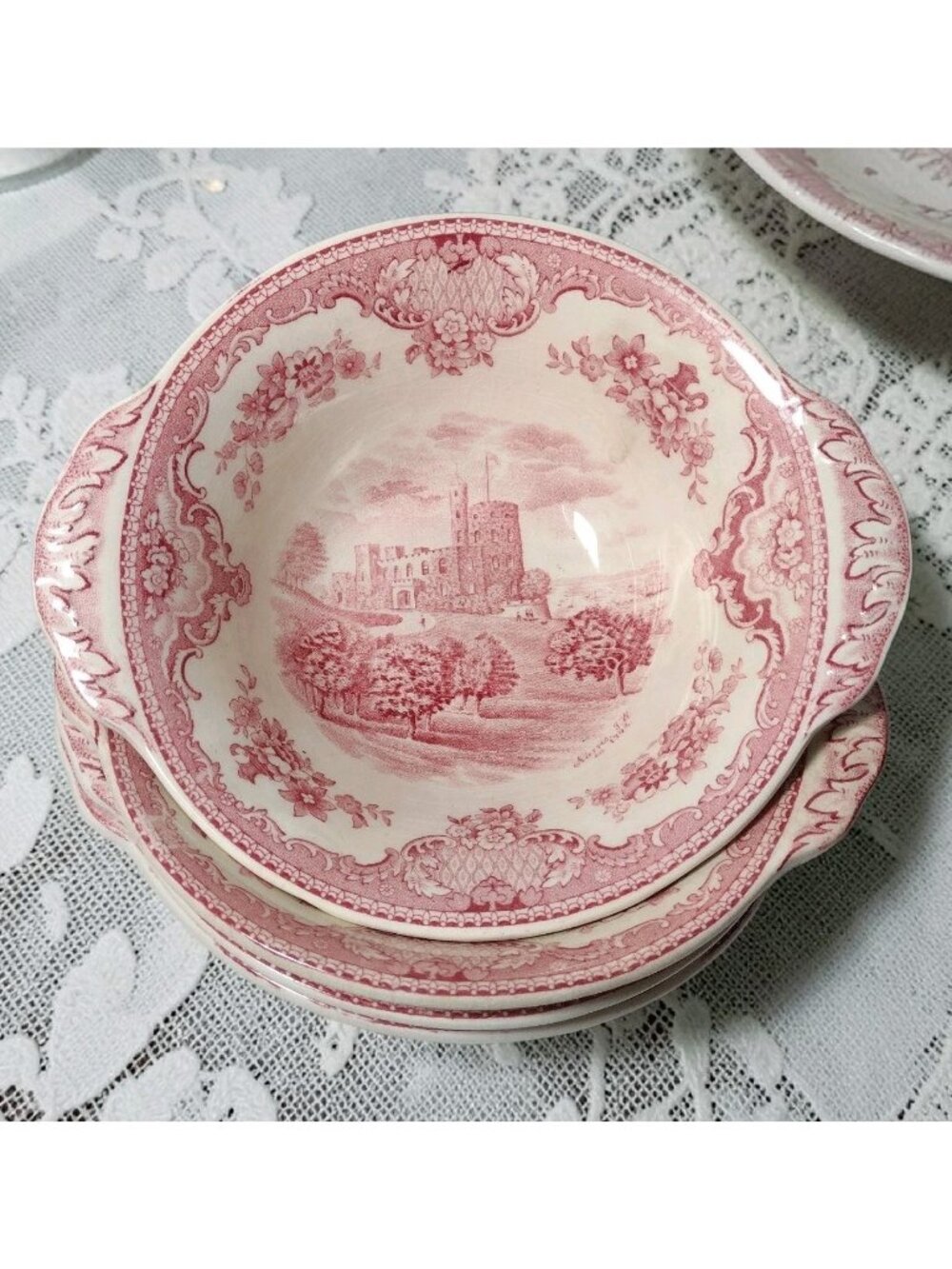 Johnson Brothers 4 Lugged Handled Soup Cereal Bowls Old Britain Castles 7" READ